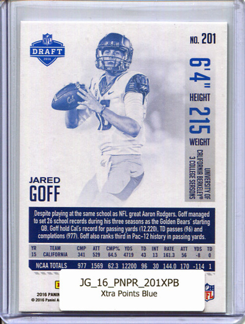 Jared Goff 2016 Prestige #201 Xtra Points Blue