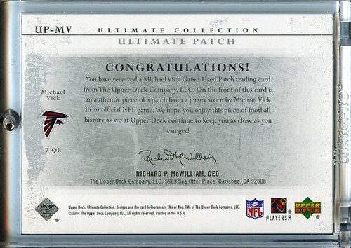 Michael Vick 2004 Ultimate Collection, Game Jersey Patches #UP-MV (#104/150)
