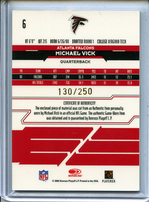 Michael Vick 2006 Leaf Rookies & Stars #6 Materials Longevity Gold (#130/250)