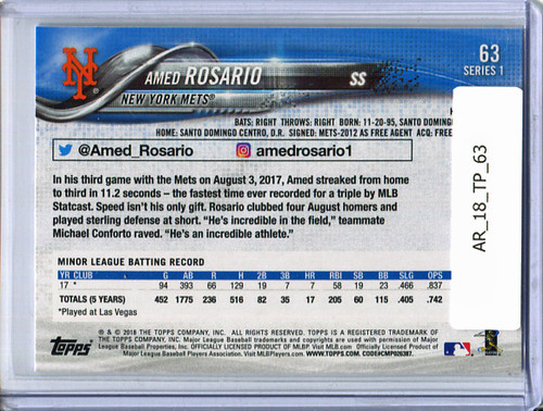 Amed Rosario 2018 Topps #63