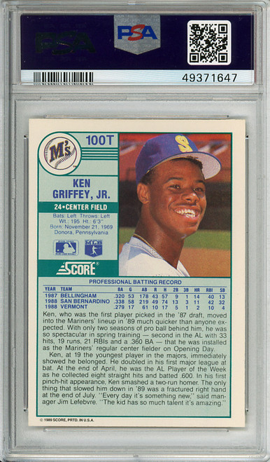 Ken Griffey Jr. 1989 Score Traded #100T PSA 8 Near Mint-Mint (#49371647)