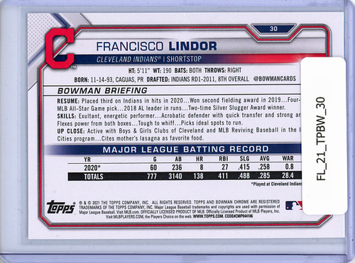 Francisco Lindor 2021 Bowman #30