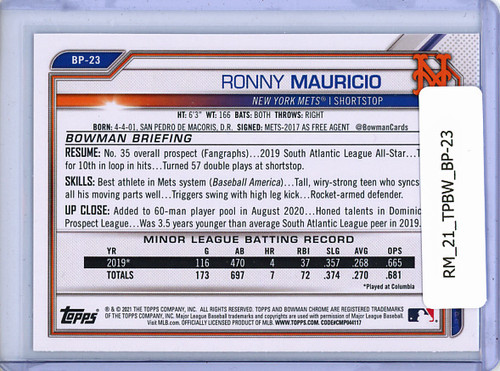 Ronny Mauricio 2021 Bowman Prospects #BP-23