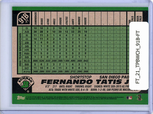 Fernando Tatis Jr. 2021 Bowman Chrome, 1991 Bowman #91B-FT