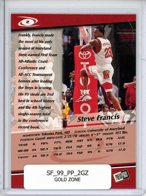 Steve Francis 1999 Press Pass #2 Gold Zone
