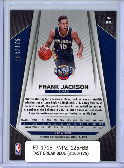 Frank Jackson 2017-18 Prizm #125 Fast Break Blue (#103/175)