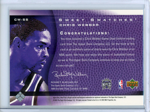 Chris Webber 2003-04 Sweet Shot, Sweet Swatches #CW-SS (1)