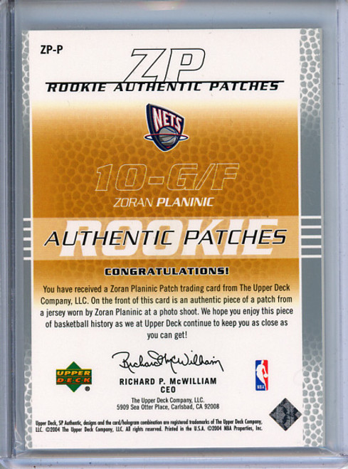 Zoran Planinic 2003-04 SP Authentic, Rookie Authentic Patches #ZP-P (#08/50)