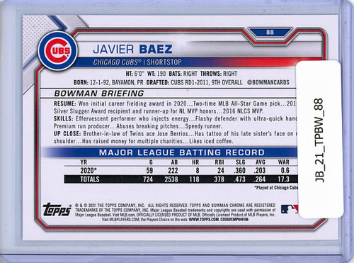 Javier Baez 2021 Bowman #88