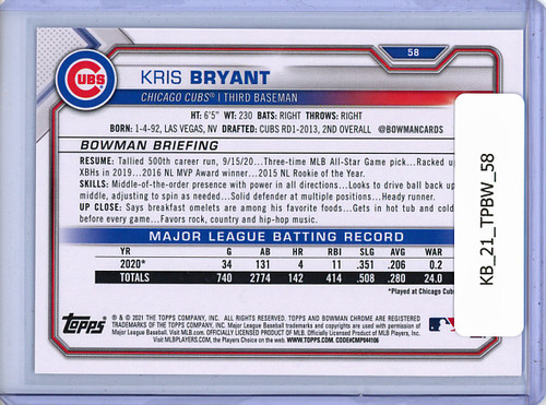 Kris Bryant 2021 Bowman #58