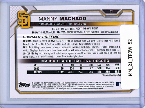 Manny Machado 2021 Bowman #52