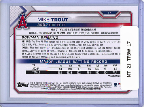 Mike Trout 2021 Bowman #17