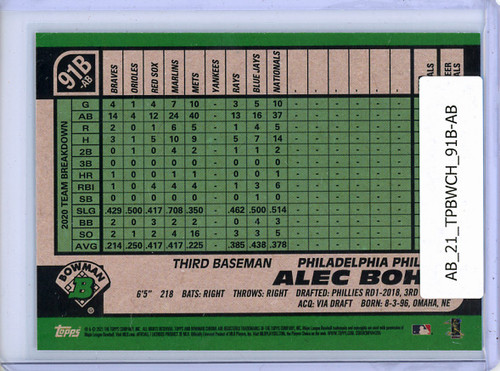 Alec Bohm 2021 Bowman Chrome, 1991 Bowman #91B-AB