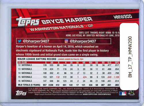 Bryce Harper 2017 Topps Holiday #HMW200