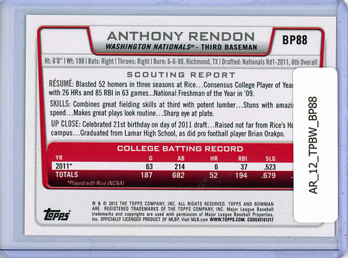 Anthony Rendon 2012 Bowman Prospects #BP88