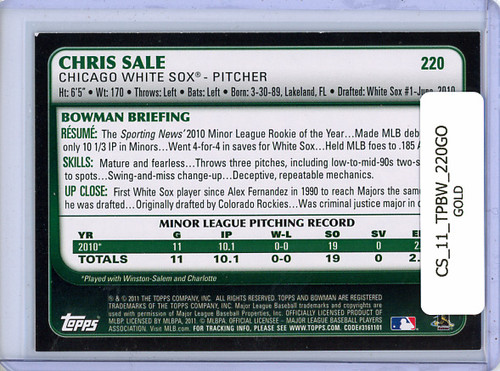 Chris Sale 2011 Bowman #220 Gold