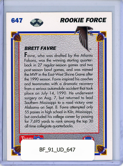 Breet Favre 1991 Upper Deck #647 Rookie Force