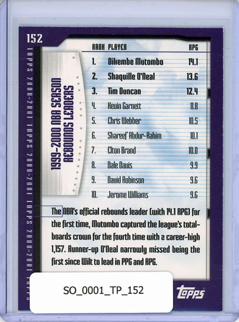 Dikembe Mutombo, Shaquille O'Neal, Tim Duncan 2000-01 Topps #152 Season Leaders