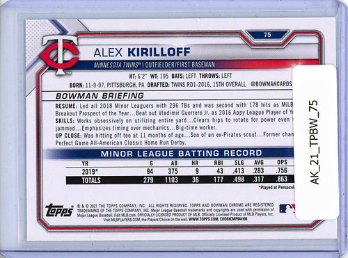 Alex Kirilloff 2021 Bowman #75