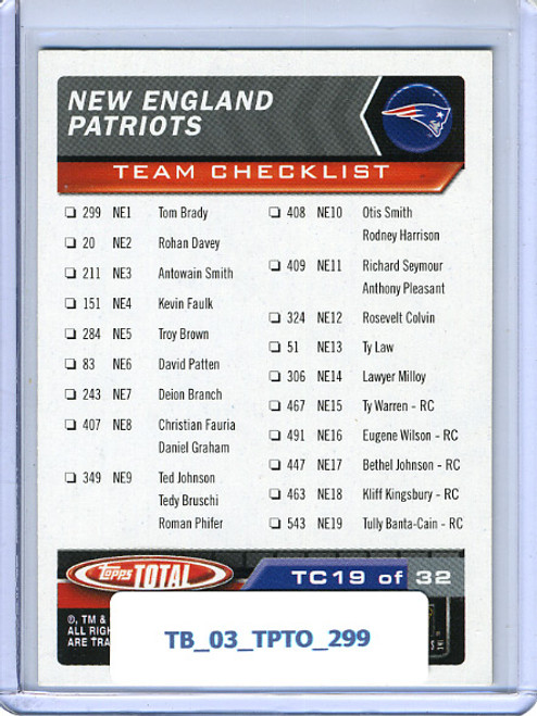 Tom Brady 2003 Topps Total, Team Checklist #TC-19