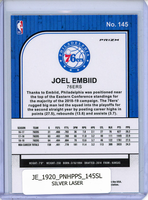 Joel Embiid 2019-20 Hoops Premium Stock #145 Silver Laser