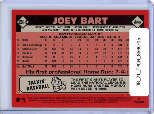 Joey Bart 2021 Topps Chrome, 1986 Topps #86BC-15