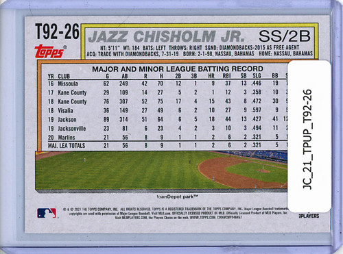 Jazz Chisholm Jr. 2021 Topps Update, 1992 Topps Redux #T92-26