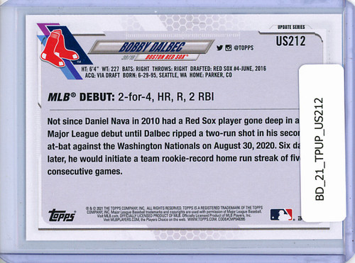 Bobby Dalbec 2021 Topps Update #US212 Rookie Debut