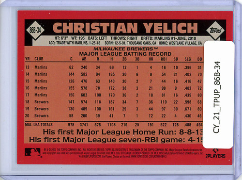 Christian Yelich 2021 Topps Update, 1986 Topps #86B-34