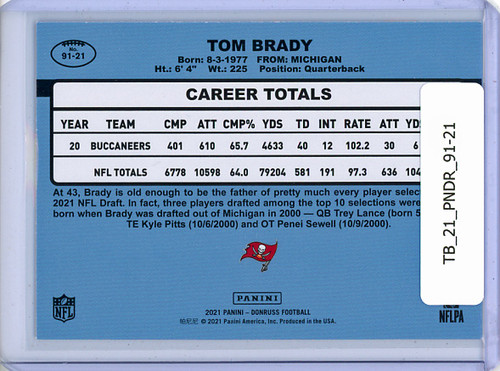 Tom Brady 2021 Donruss, Retro 1991 #91-21