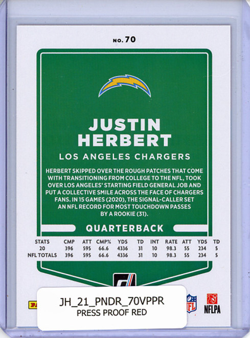 Justin Herbert 2021 Donruss #70 Variations Press Proof Red