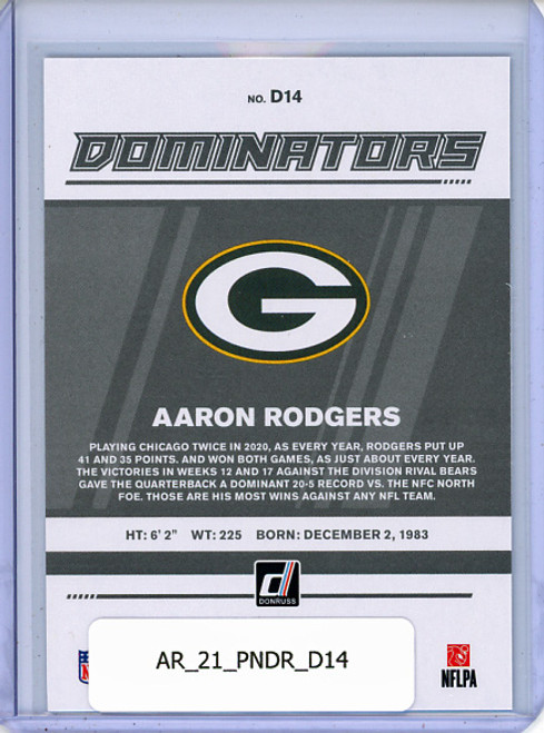 Aaron Rodgers 2021 Donruss, Dominators #D14