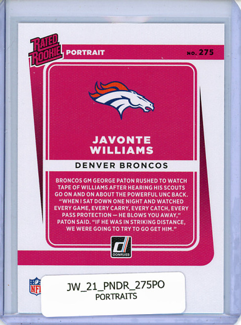 Javonte Williams 2021 Donruss #275 Portraits