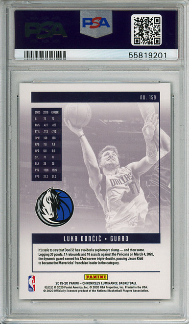 Luka Doncic 2019-20 Chronicles, Luminance #159 PSA 10 Gem Mint (#55819201)