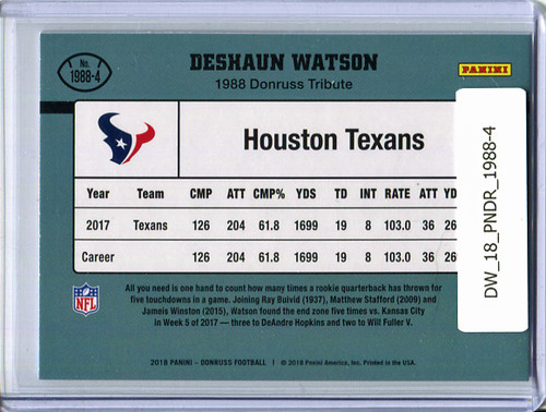 Deshaun Watson 2018 Donruss, 1988 Tribute #1988-4