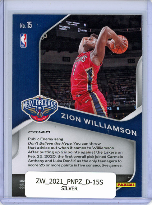 Zion Williamson 2020-21 Prizm, Dominance #15 Silver