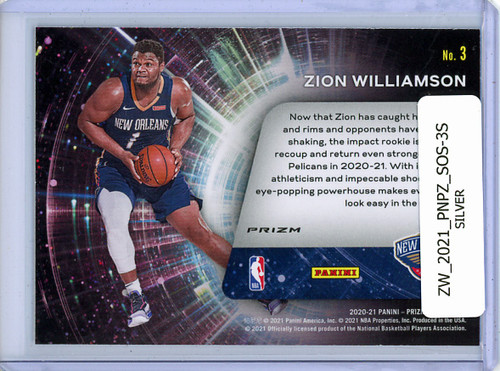 Zion Williamson 2020-21 Prizm, Sophomore Stars #3 Silver