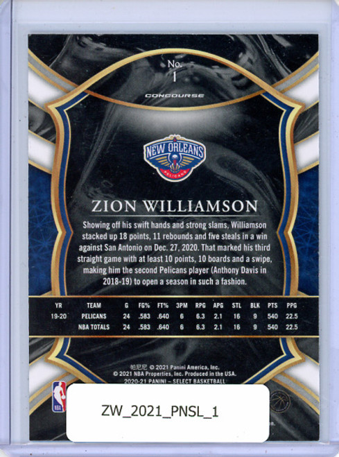 Zion Williamson 2020-21 Select #1 Concourse