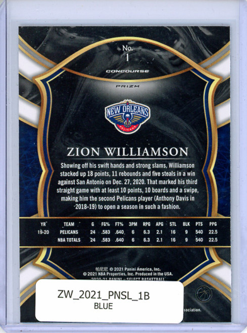 Zion Williamson 2020-21 Select #1 Concourse Blue