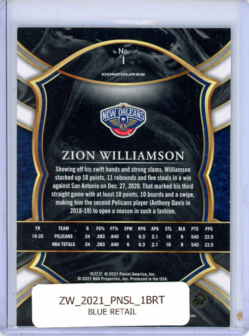 Zion Williamson 2020-21 Select #1 Concourse Blue Retail