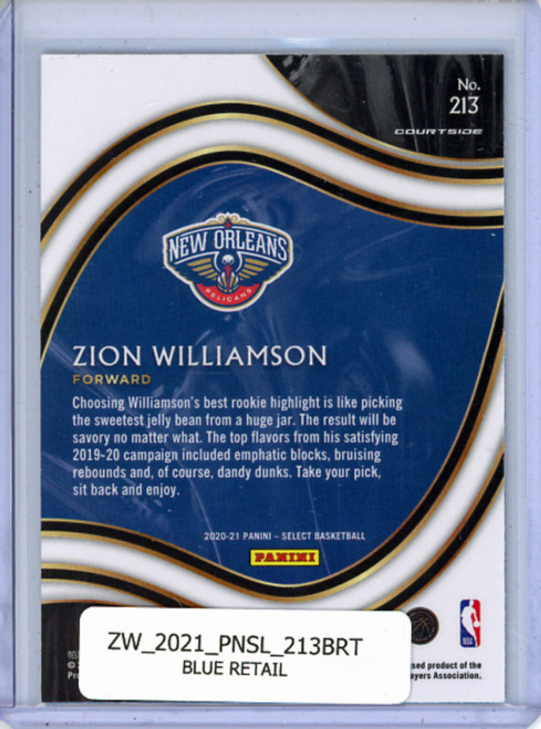Zion Williamson 2020-21 Select #213 Courtside Blue Retail