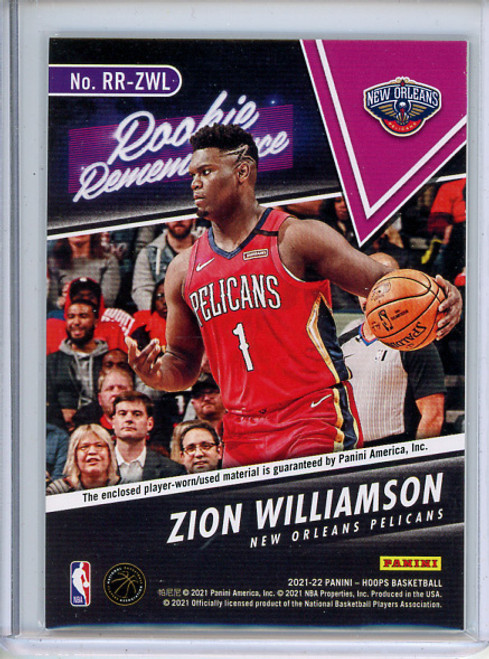 Zion Williamson 2021-22 Hoops, Rookie Remembrance Jerseys #RR-ZWL (1)
