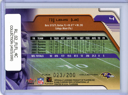 Ray Lewis 2002 Flair #4 Collection (#023/200)