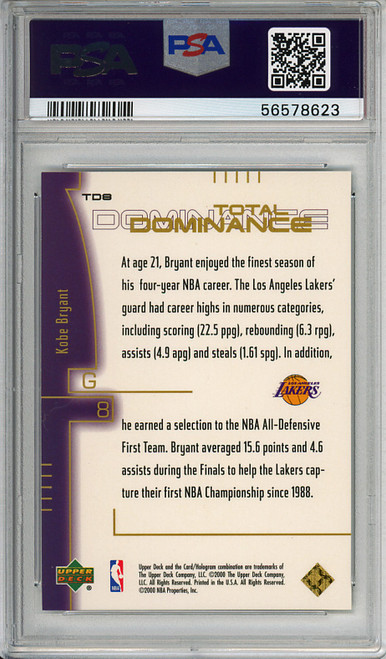 Kobe Bryant 2000-01 Upper Deck, Total Dominance #TD8 PSA 8 Near Mint-Mint (#56578623)