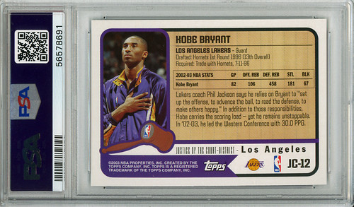 Kobe Bryant 2003-04 Topps, Justice of the Court #JC-12 PSA 10 Gem Mint (#56578691)