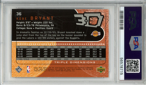 Kobe Bryant 2003-04 Triple Dimensions #36 PSA 10 Gem Mint (#56578715)