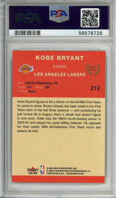 Kobe Bryant 2004-05 Tradition #212 Award Winner PSA 9 Mint (#56578726)