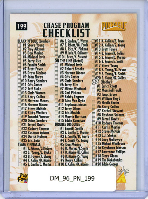 Dan Marino, Brett Favre, Barry Sanders, Emmitt Smith 1996 Pinnacle #199 Chase Program Checklist