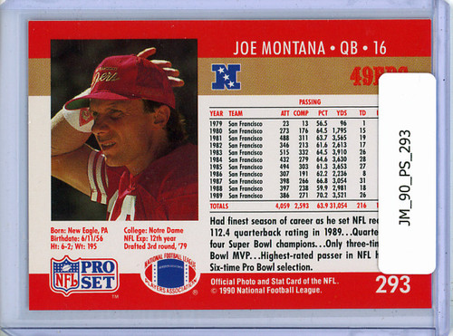 Joe Montana 1990 Pro Set #293