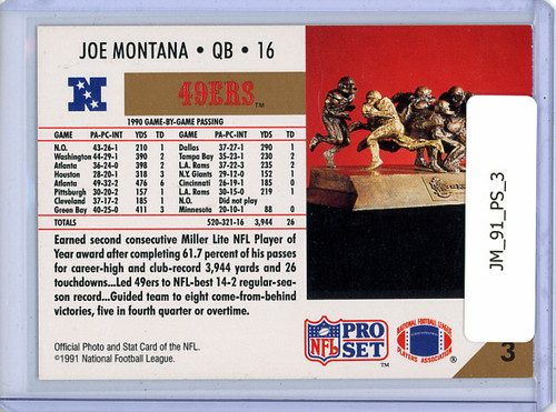 Joe Montana 1991 Pro Set #3 Player of the Year